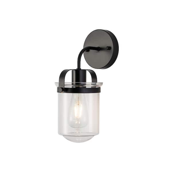 Tidoin 1-Light Black Wall Sconce with Clear Glass Shade