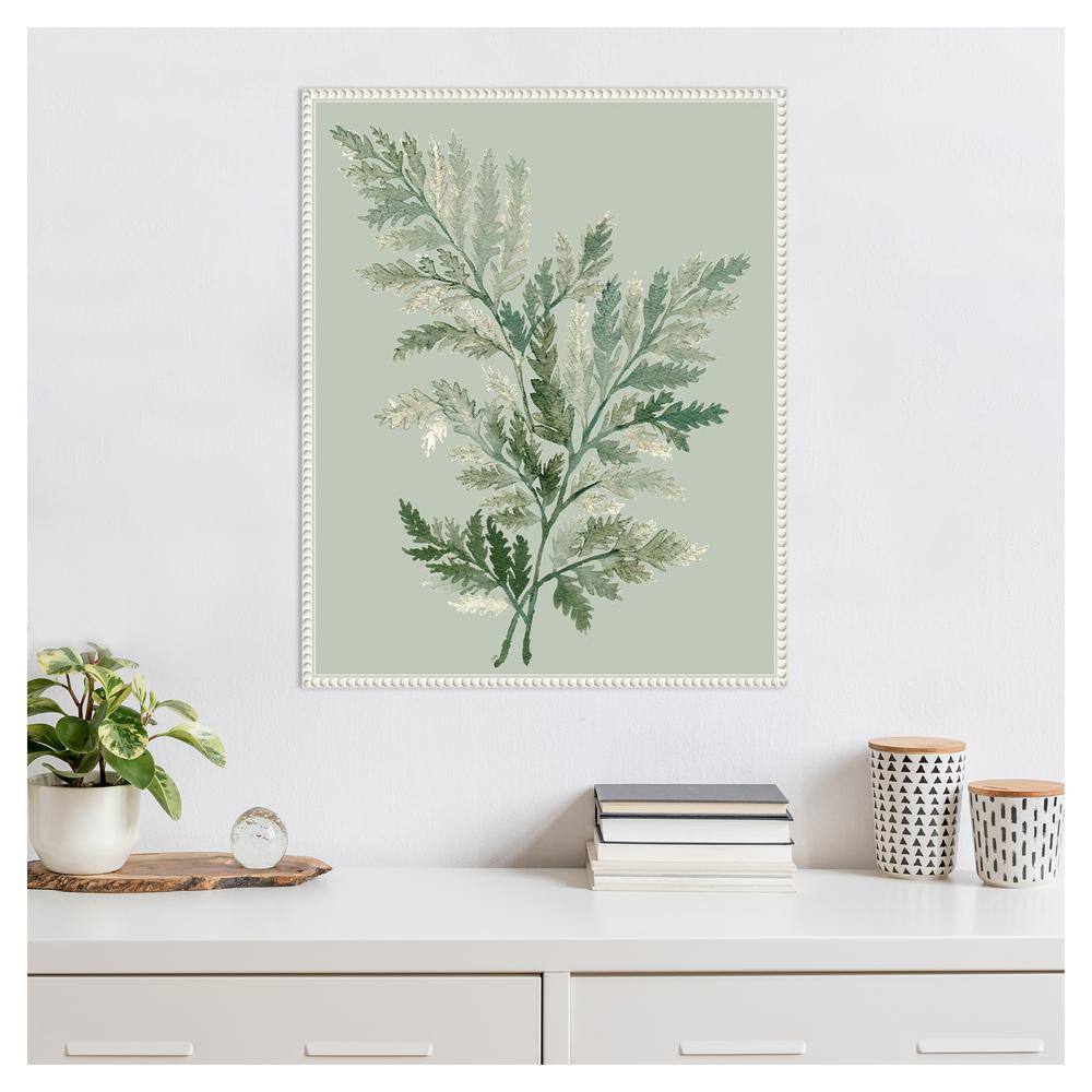 Tonal Green Ferns Beaded Framed Canvas Wall Art