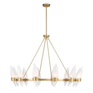 Nouvel 12-Light Warm Brass Chandelier with Handmade Strie Glass Shades
