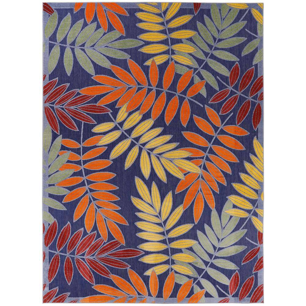 Navy Multicolor Floral Synthetic Rectangular 6' x 9' Rug