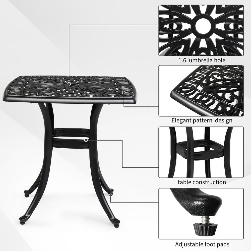 Black Square Aluminum Outdoor Side Table with Elegant Cut-Out Design