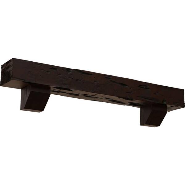 Ekena Millwork 4 in. x 6 in. x 7 ft. Pecky Cypress Faux Wood Fireplace Mantel Kit with Ashford Corbels, Premium Hickory