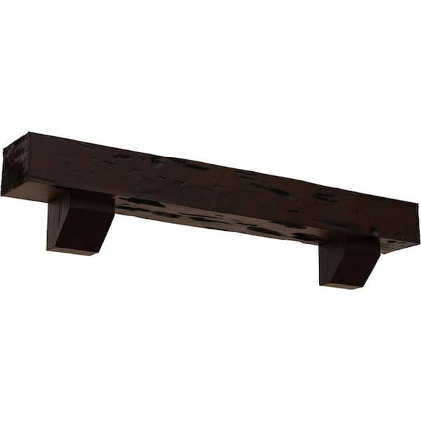 Ekena Millwork 4 in. x 8 in. x 7 ft. Pecky Cypress Faux Wood Fireplace Mantel Kit with Ashford Corbels, Premium Hickory