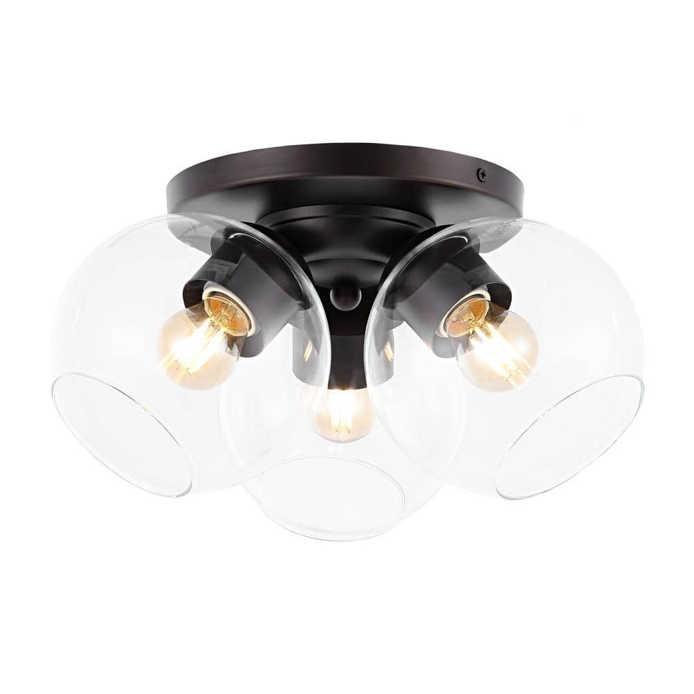 Farmhouse Rustic 11.5" LED Ceiling Light in Oil Rubbed Bronze with Clear Glass Globe