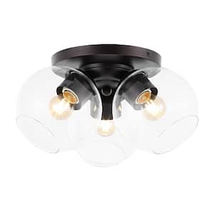 Iris 11.5 in. Oil Rubbed Bronze/Clear 3-Light Farmhouse Rustic Iron/Glass LED Semi Flush Mount