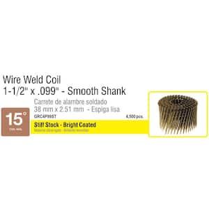 1-1/2 in. x 0.099 in. 15° Wire Collated Bright Finish Smooth Shank Coil Framing Nails 4500 per Box