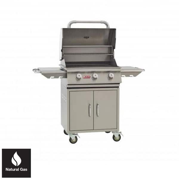 Bull Outdoor Products 24 in. 3-Burner Steer Natural Gas Complete Grill Cart in Stainless Steel