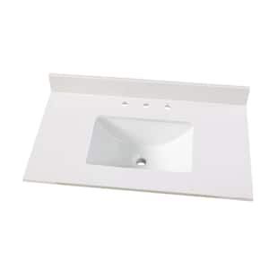 37 in. W x 22 in D Engineered Stone White Rectangular Single Sink Vanity Top in Snowstorm