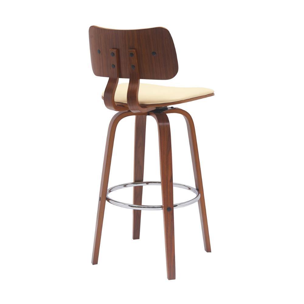 Pino Cream Faux Leather and Walnut Swivel Barstool