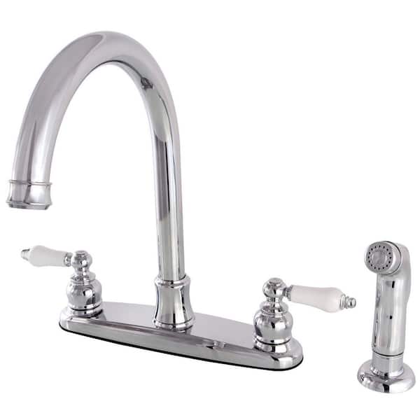 Kingston Brass Victorian 2-Handle Deck Mount Centerset Kitchen Faucets with Side Sprayer in Polished Chrome