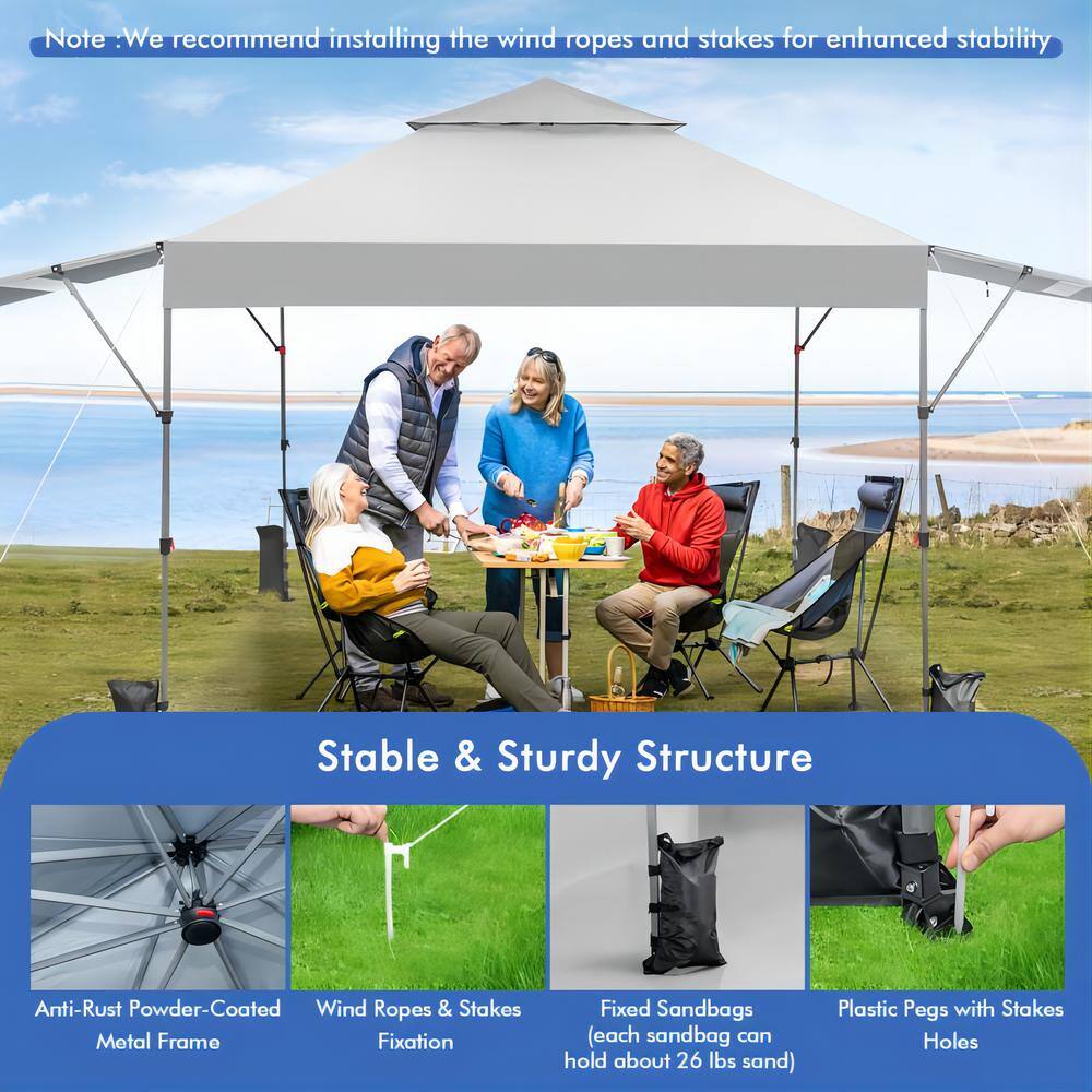 White 10' x 17.6' Outdoor Pop-Up Canopy Tent with Dual Awnings