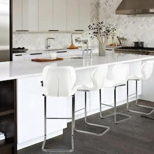 39.37 in. H White PU Metal Frame Bar Stool for Dining and Kitchen(set of 4)