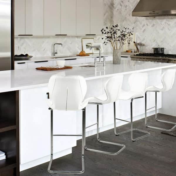 39.37 in. H White PU Metal Frame Bar Stool for Dining and Kitchen(set
