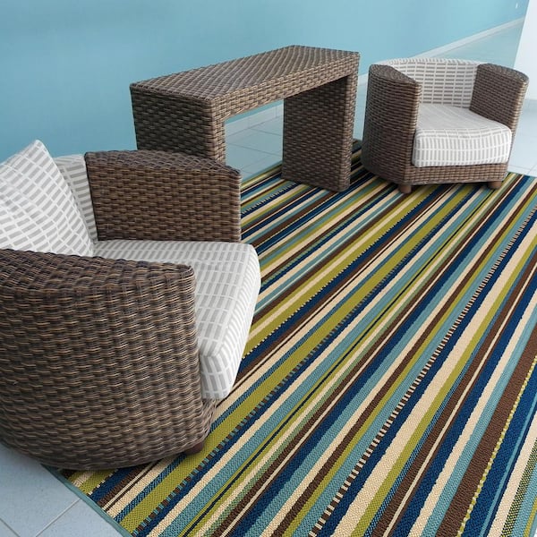 Strand Blue 8 ft. 6 in. x 13 ft. Indoor/Outdoor Area Rug