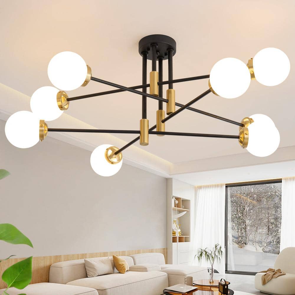Deyidn 8-Light Vintage Black and Gold Sputnik Chandelier, Mid