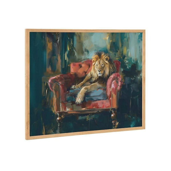 Kate and Laurel Gallery Lion Portrait in Rich Jewel Tones by The Creative Bunch Studio Natural Framed Art Print 20 in. x 16 in.