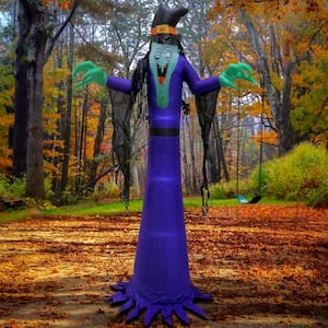 12 ft. Inflatable Halloween Witch, 4 White LED Lights- UL