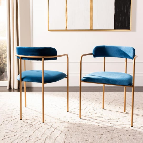 SAFAVIEH Camille Navy/Gold Accent Chair (Set of 2)
