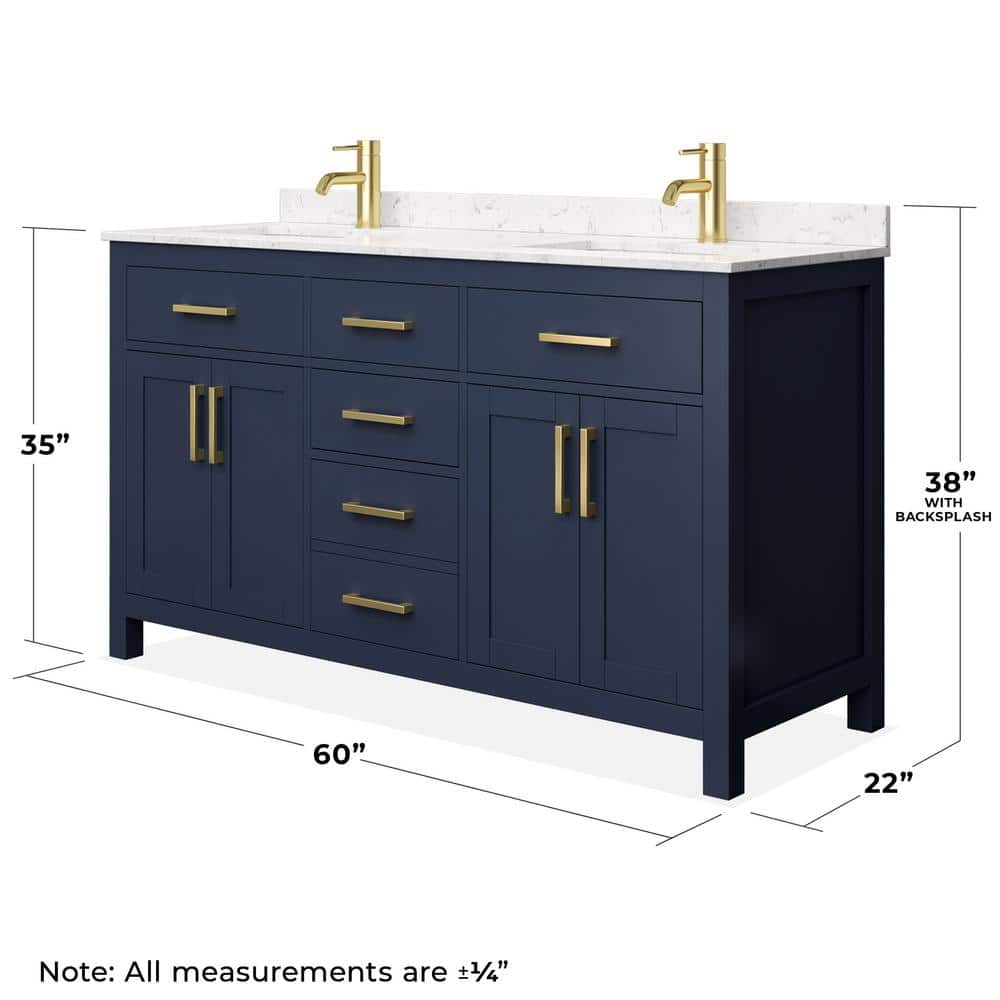 Beckett 60" Dark Blue Double Vanity with Carrara Marble Top