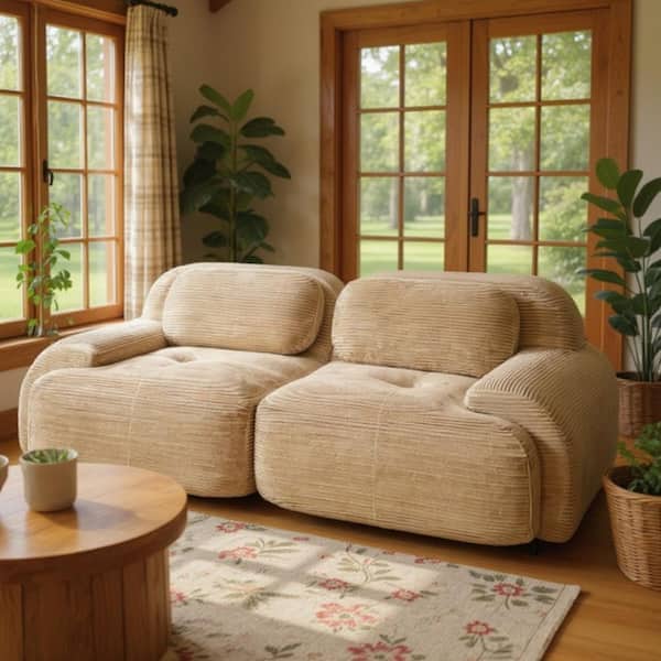 SMZO 81.8 in. Corduroy Modular Sectional Sofa with Curved Arms in. Caramel