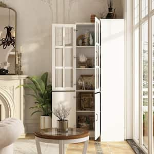 78.9 in. H White Wooden Corner Accent Storage Cabinet with Adjustable Shelves, Tempered Glass Doors