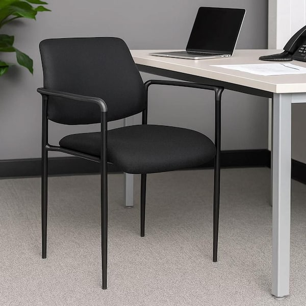 Jill Fabric Diamond Stacking Task Chair in Black Arms