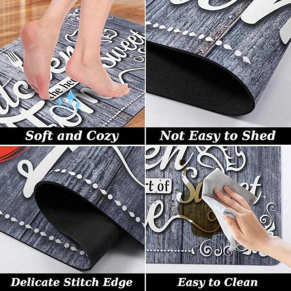 Gray 59 in. x 17 in. Indoor Non Slip Cushioned Kitchen Rugs and Mats Set of 3