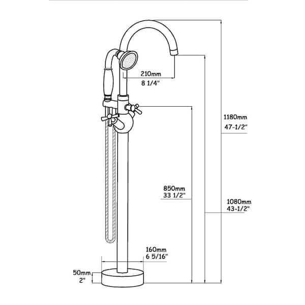 2-Handle Cross Handle Freestanding Tub Faucet with Hand Shower in Matte Black