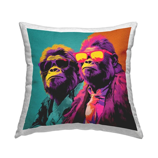 Stupell Industries Pop Style Gorillas Multi-Color Square Outdoor Throw Pillow