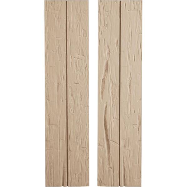Ekena Millwork 11 in. x 24 in. Timberthane Polyurethane 2-Board Joined Board-n-Batten Hand Hewn Faux Wood Shutters, No Batten Pair