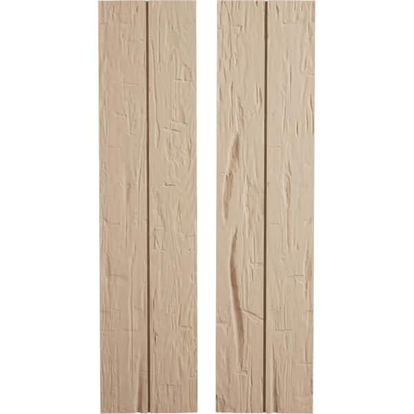 Ekena Millwork 11 in. x 70 in. Timberthane Polyurethane 2-Board Joined Board-n-Batten Hand Hewn Faux Wood Shutters, No Batten Pair