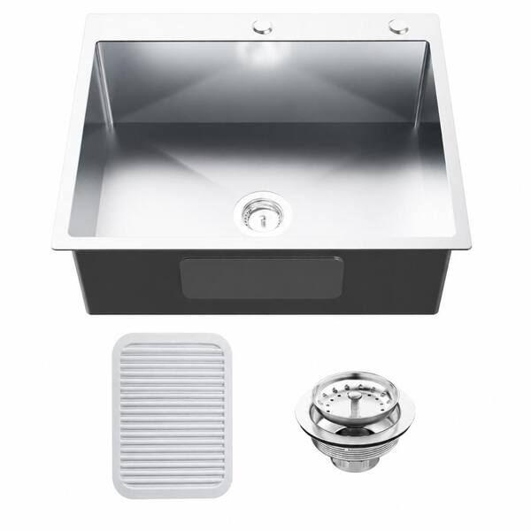 27 in. Drop-In Single Bowl 11-Gauge Stainless Steel Topmount Kitchen Sink with Silicone Mat and Drain