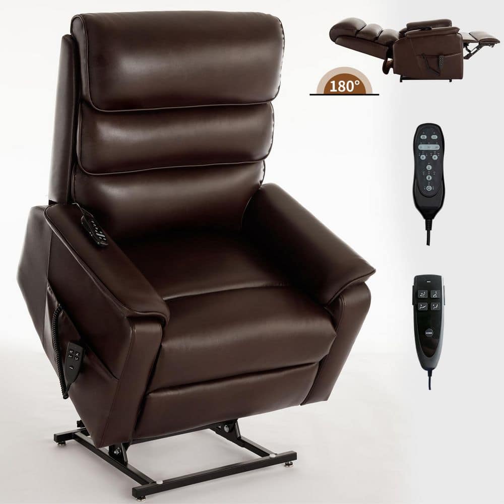 Clihome Brown Leatheraire Dual Motor Power Lift Recliner Chair with ...