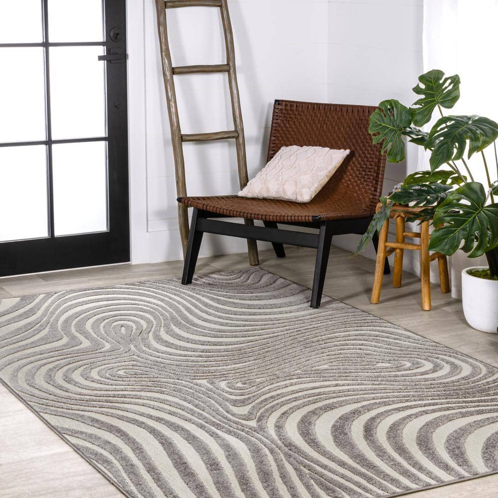 Gray and Ivory 8' x 10' Synthetic Striped Area Rug