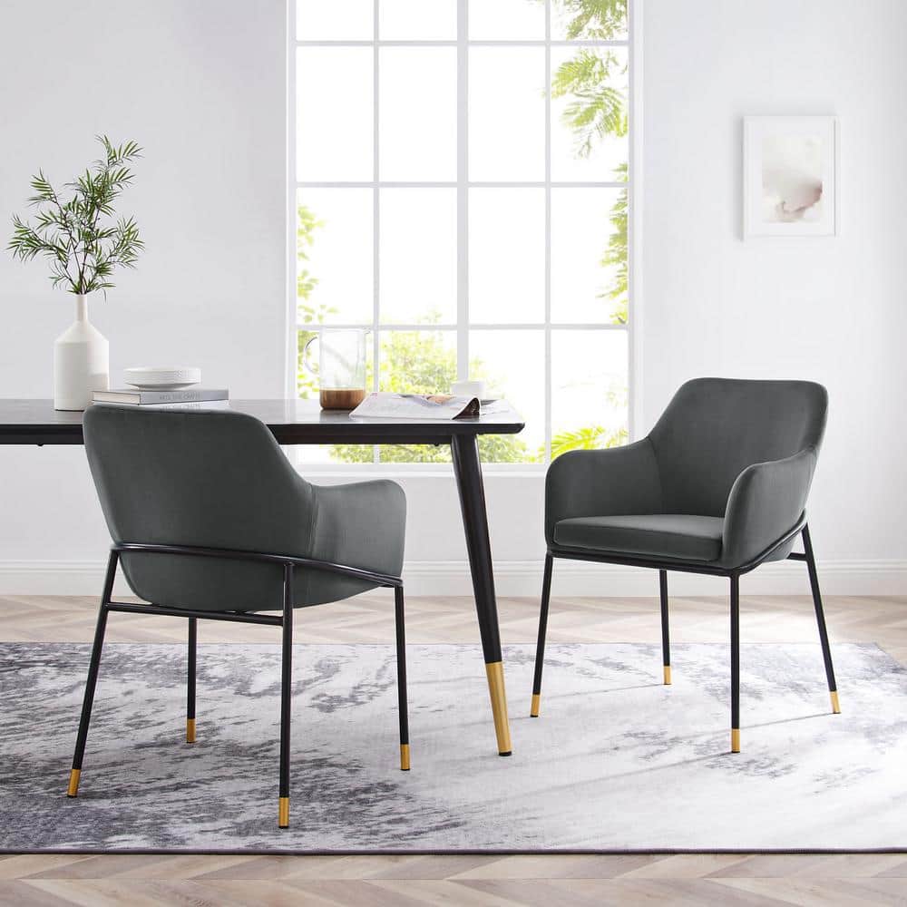 Charcoal Black Velvet Upholstered Arm Chair with Metal Accents