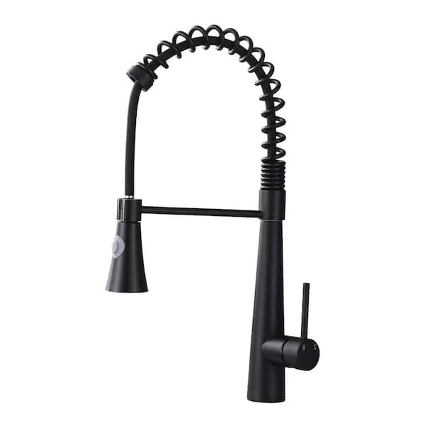 Satico Commercial Single Handle Pull Down Sprayer Kitchen Faucet in Matte Black