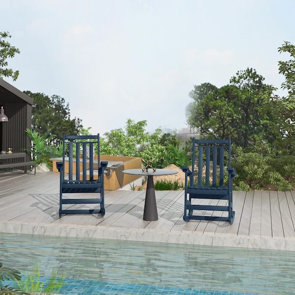 2-Piece Navy Plastic Outdoor Rocking Chairs Set