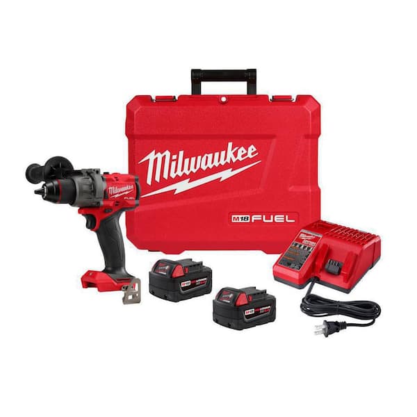 Milwaukee M18 FUEL 18V Lithium-Ion Brushless Cordless 1/2 in. Hammer Drill Driver Kit with Two 5.0 Ah Batteries and Hard Case