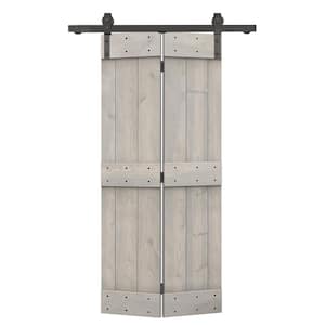 20 in. x 84 in. Mid-Bar Series Solid Core Silver Gray Stained DIY Wood Bi-Fold Barn Door with Sliding Hardware Kit
