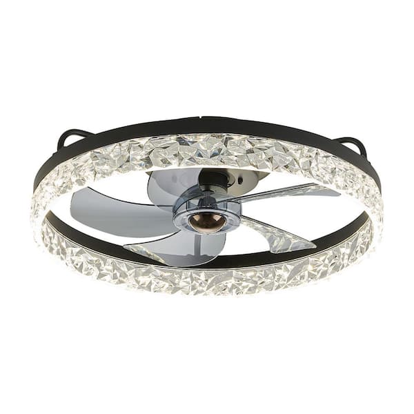 FANNEHONNE 19.6 in. Indoor Black Crystal Low Profile Ceiling Fan with Light Easy Installation for Bedroom