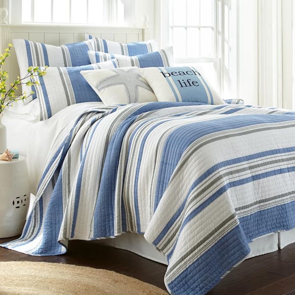 LEVTEX HOME St Bart 2-Piece Blue, Grey and White Cotton Twin/Twin XL Quilt Set