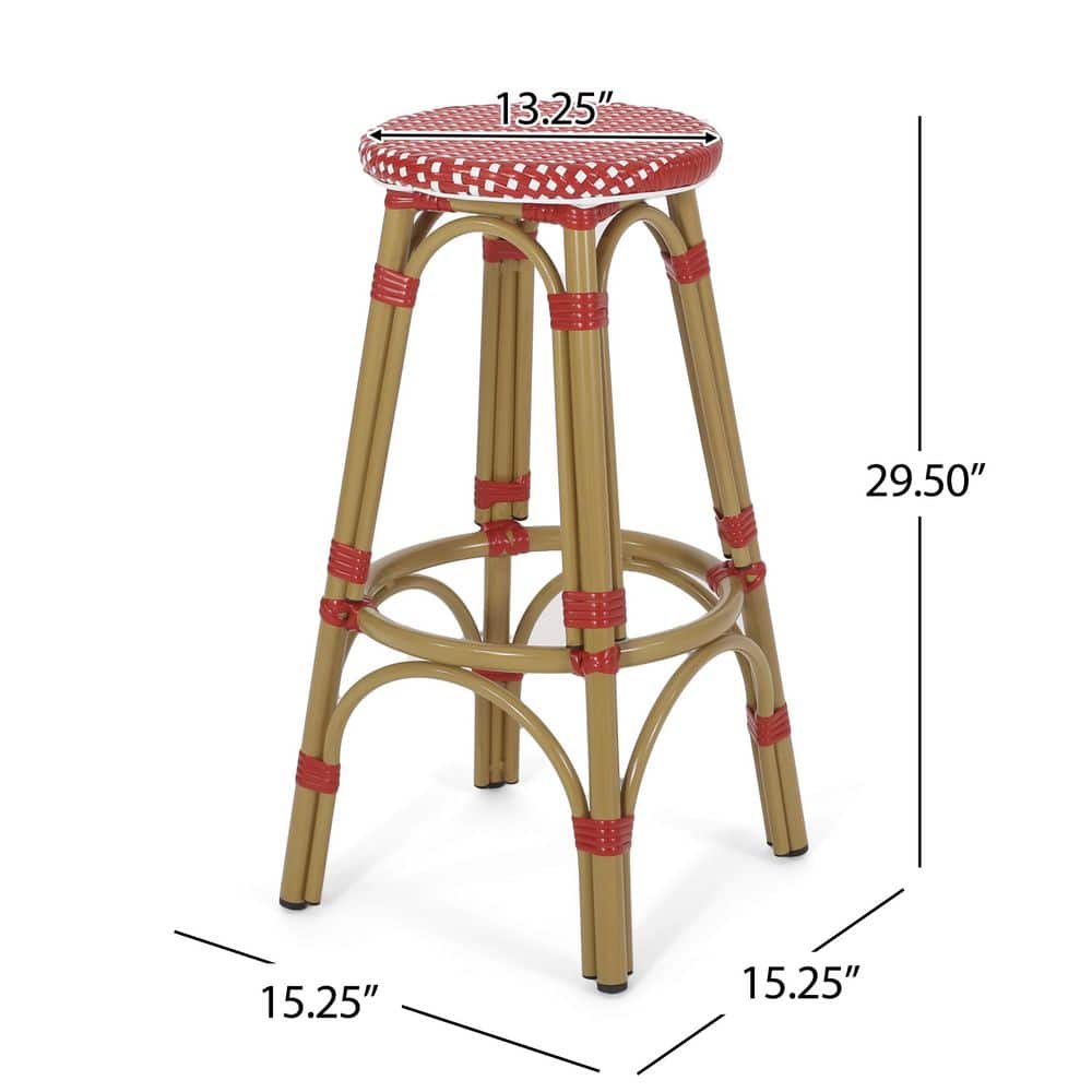 Starla French-Inspired Red and White Bamboo-Finish 29.5" Outdoor Barstools