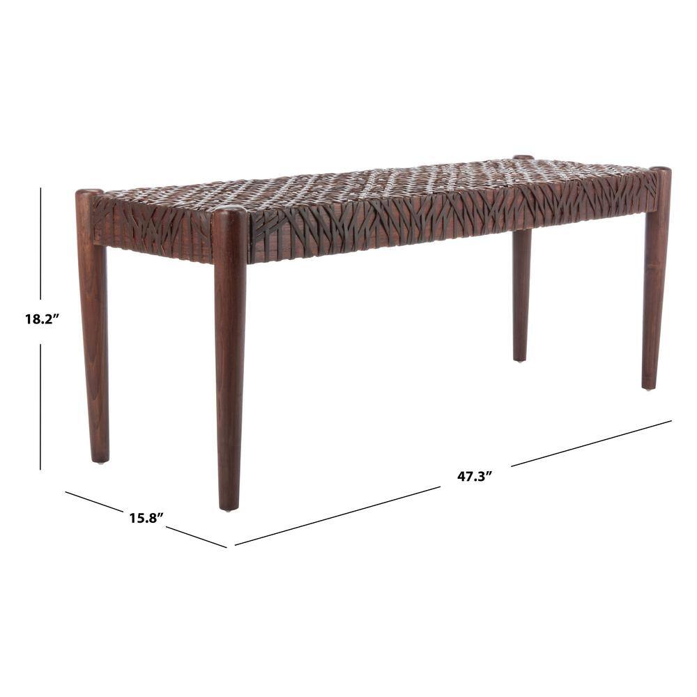 Transitional Brown Cowhide Leather Weave 47" Bench