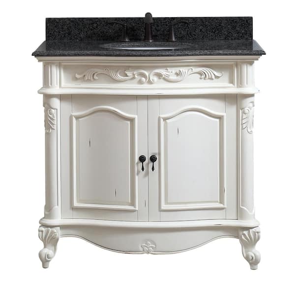 Avanity Provence 37 in. W x 22 in. D x 35 in. H Bath Vanity in Antique White with Granite Vanity Top in Impala Black with Basin