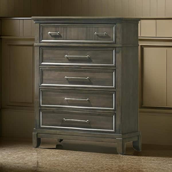 Gray and Pewter 5-Drawers 37.25 in. Dresser Without Mirror