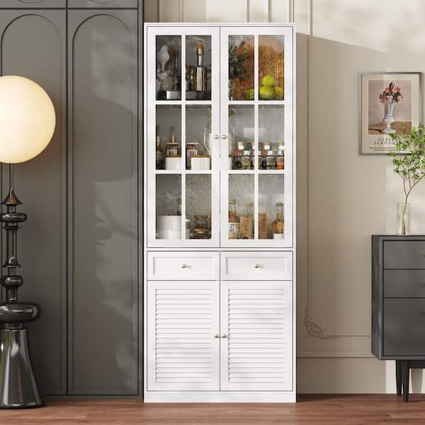 FUFU&GAGA White Wooden 31.5 in. W x 78.7 in. H Sideboard, Storage Cabinet, Bookcase with 2-Drawers, 5-shelves and 4-Doors