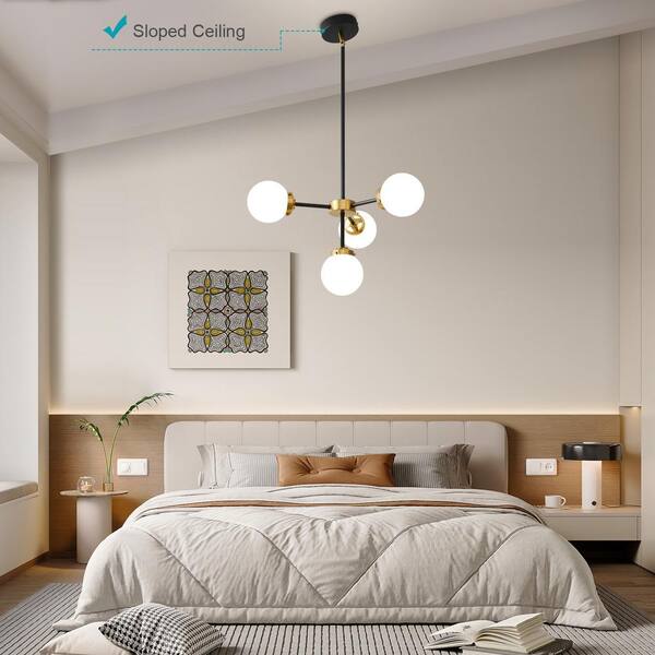 Bagood 3-Light Mid Century Sputnik Ceiling Light - Modern Semi-Flush Mount With Milk Glass Shades, Gold Finish