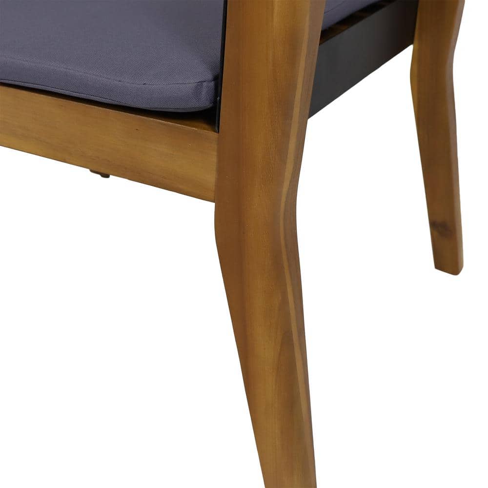 Teak and Black Acacia Wood Outdoor Club Chairs with Dark Gray Cushions, Set of 2
