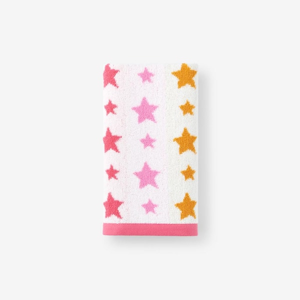 Company Kids by The Company Store Company Kids Star Yarn-Dyed Pink Geometric Cotton Single Hand Towel
