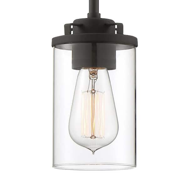Designers Fountain - Jedrek 60-Watt 1-Light Black Industrial Mini Pendant Light with Clear Glass Shade and No Bulbs Included